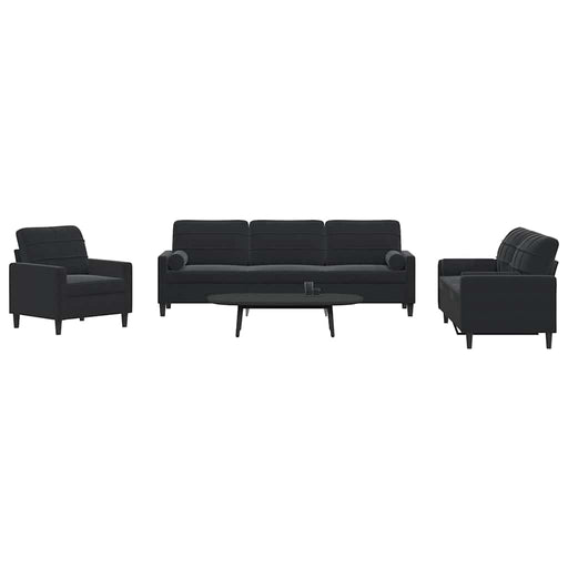 Set de canapele cu perne/rulouri, 3 piese, negru, catifea - WALTI WALTI