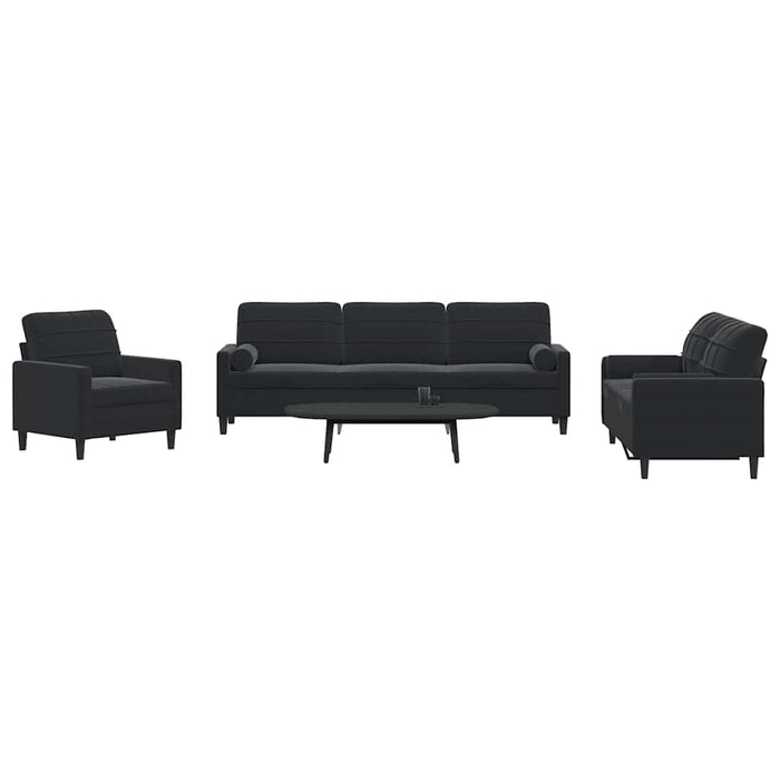 Set de canapele cu perne/rulouri, 3 piese, negru, catifea - WALTI WALTI