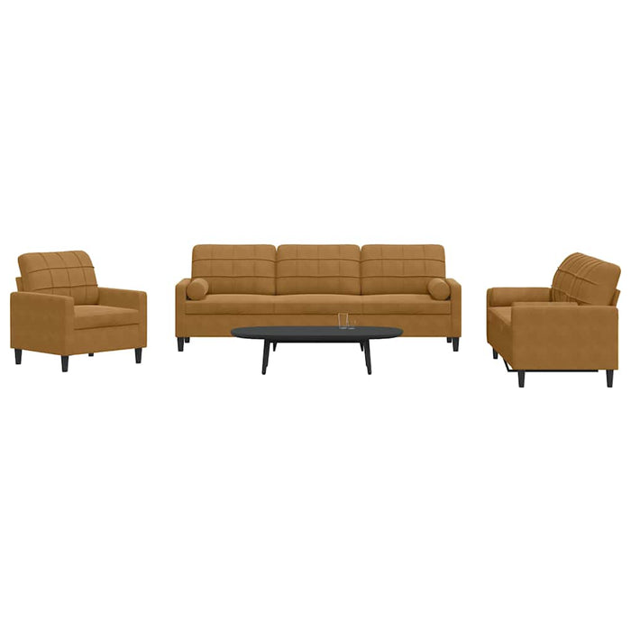Set de canapele cu perne/rulouri, 3 piese, maro, catifea - WALTI WALTI