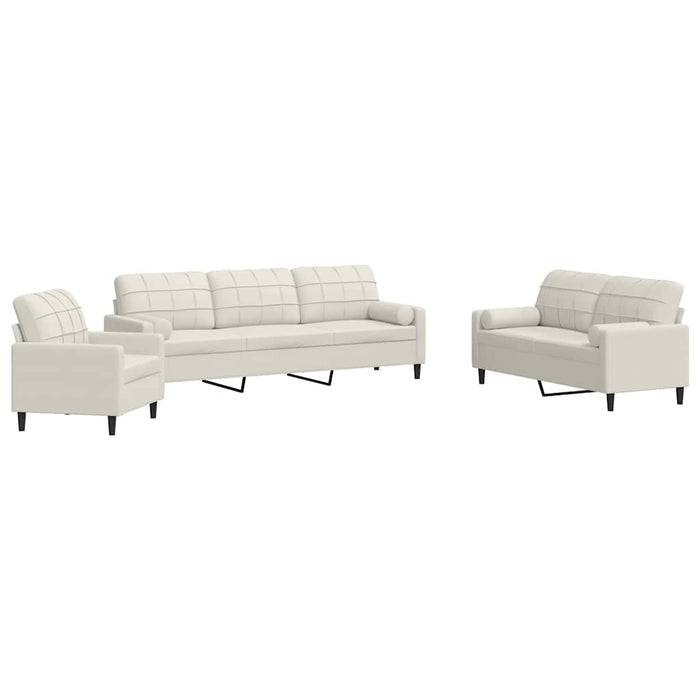 Set de canapele cu perne/rulouri, 3 piese, crem, catifea - WALTI WALTI