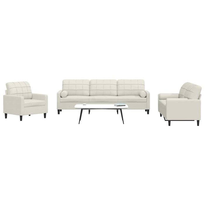 Set de canapele cu perne/rulouri, 3 piese, crem, catifea - WALTI WALTI