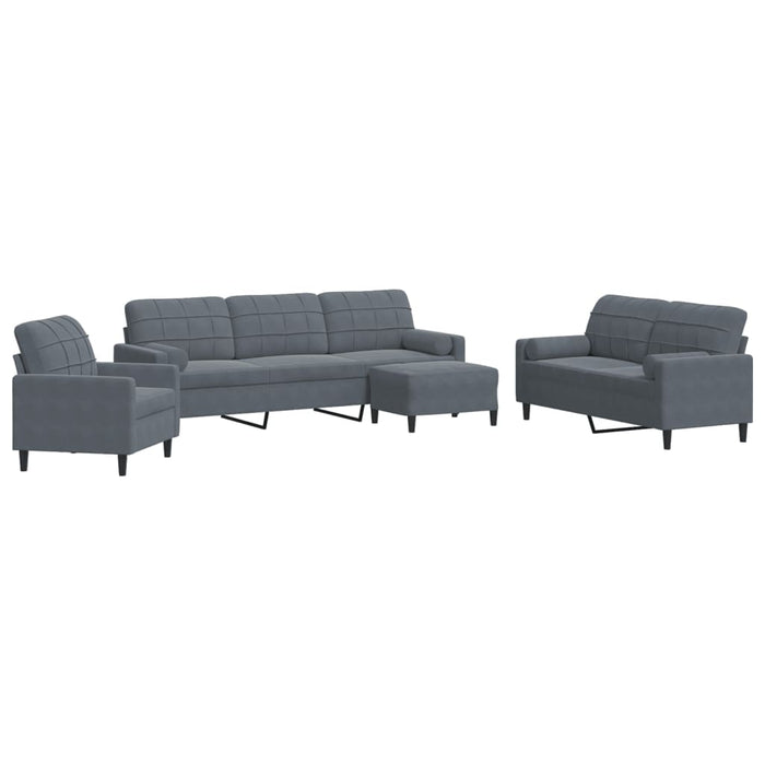 Set de canapele cu perne/rulouri, 4 piese, gri închis, catifea - WALTI WALTI