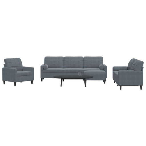 Set de canapele cu perne/rulouri, 4 piese, gri închis, catifea - WALTI WALTI