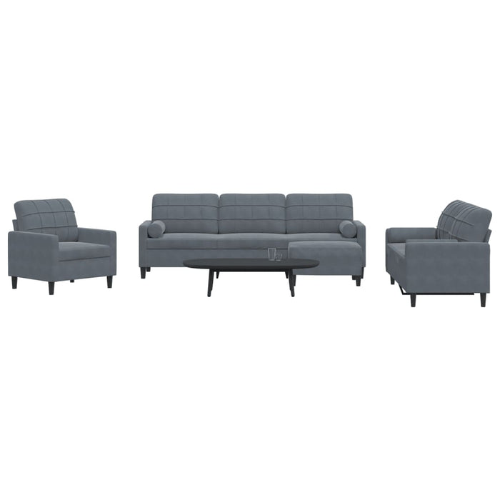 Set de canapele cu perne/rulouri, 4 piese, gri închis, catifea - WALTI WALTI
