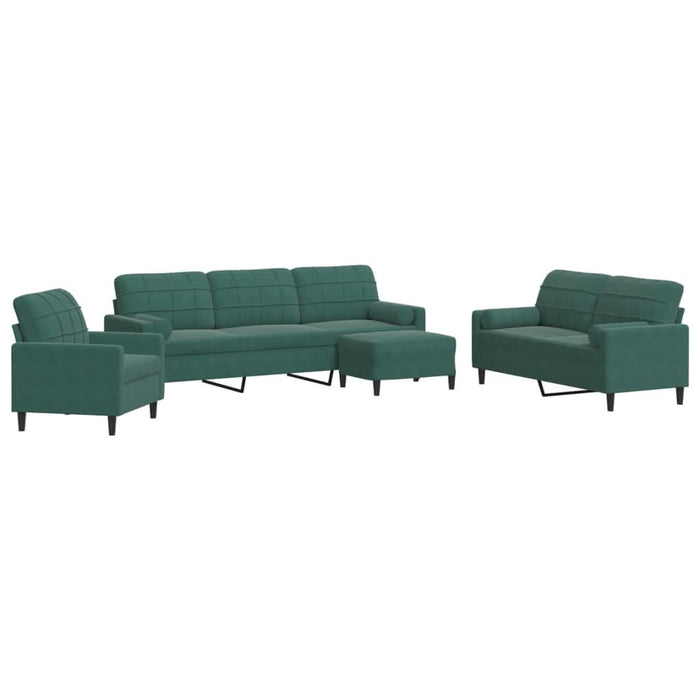Set canapele cu perne/rulouri, 4 piese, verde închis, catifea - WALTI WALTI
