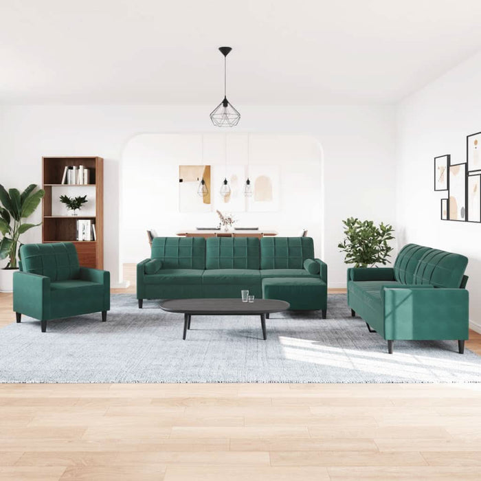 Set canapele cu perne/rulouri, 4 piese, verde închis, catifea - WALTI WALTI