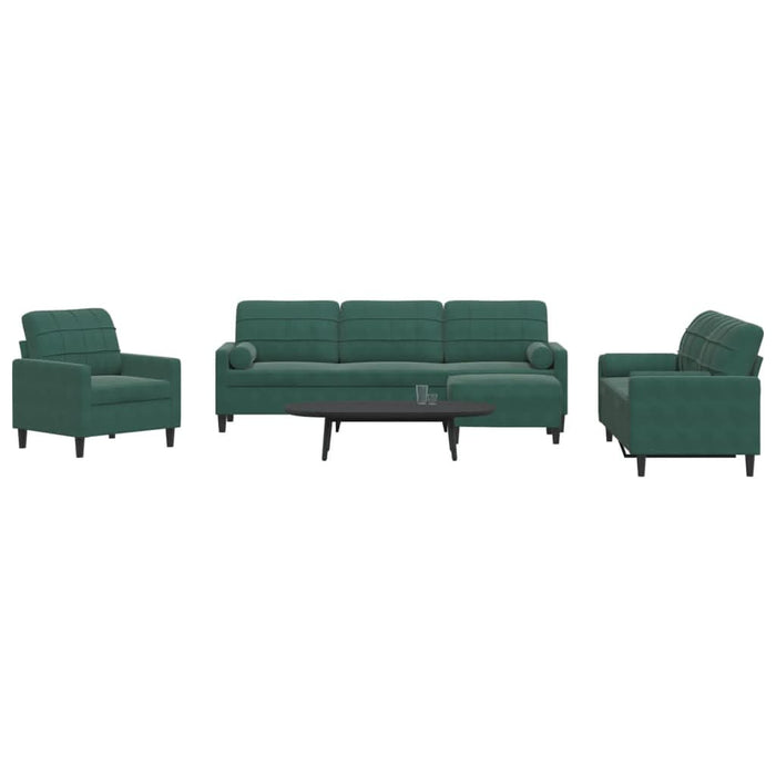 Set canapele cu perne/rulouri, 4 piese, verde închis, catifea - WALTI WALTI