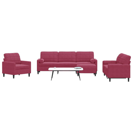 Set canapea cu perne/rulouri, 4 piese, roșu vin, catifea - WALTI WALTI