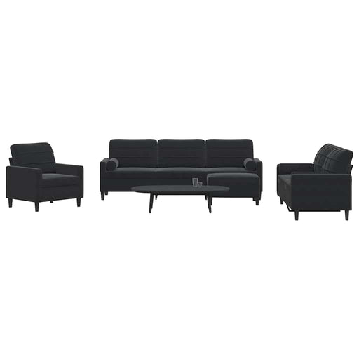 Set de canapele cu perne/rulouri, 4 piese, negru, catifea - WALTI WALTI