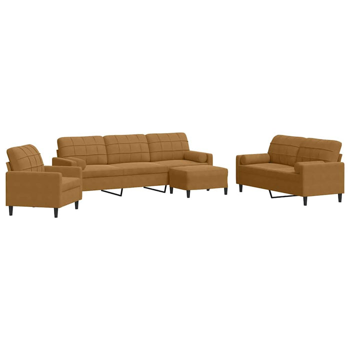 Set de canapele cu perne/rulouri, 4 piese, maro, catifea - WALTI WALTI