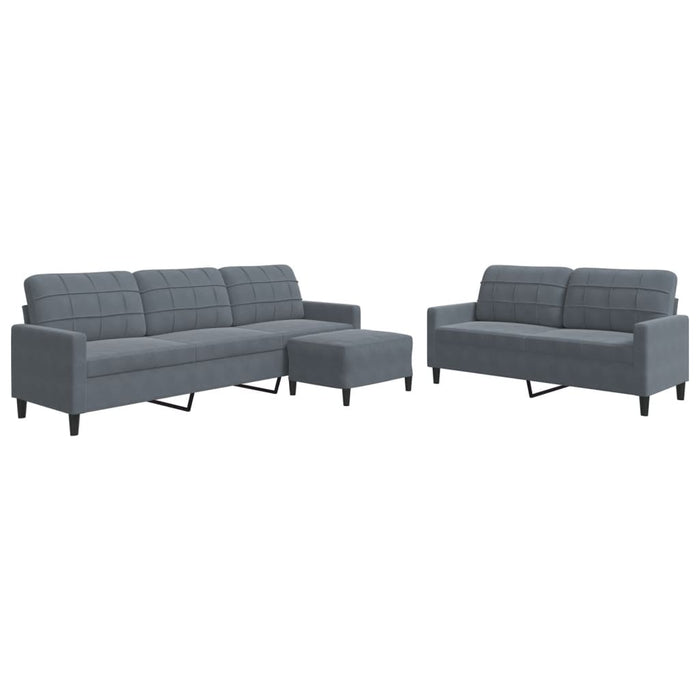Set de canapele cu perne, 3 piese, gri închis, catifea - WALTI WALTI
