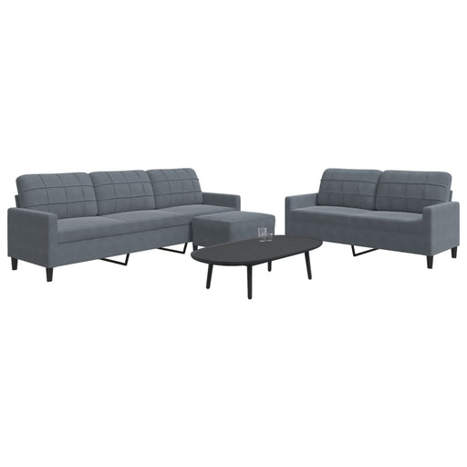 Set de canapele cu perne, 3 piese, gri închis, catifea - WALTI WALTI