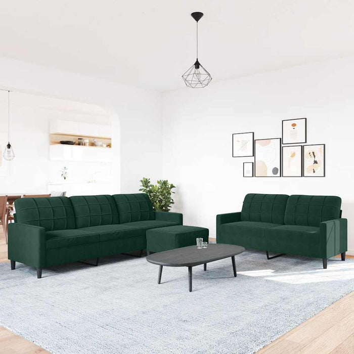 Set de canapele cu perne, 3 piese, verde închis, catifea - WALTI WALTI