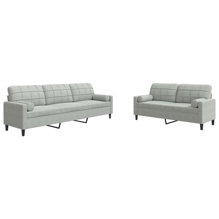 Set de canapele cu perne, 2 piese, gri deschis, catifea - WALTI WALTI