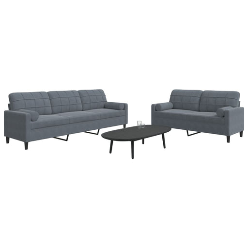 Set de canapele cu perne/rulouri, 2 piese, gri închis, catifea - WALTI WALTI