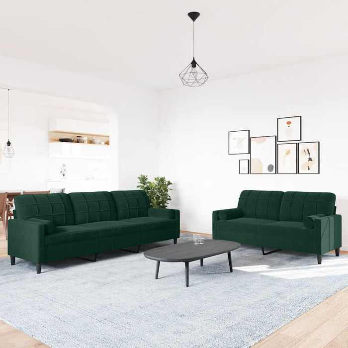 Set canapele cu perne/rulouri, 2 piese, verde închis, catifea - WALTI WALTI