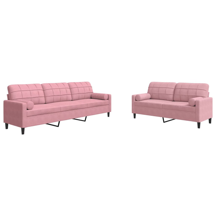 Set canapele cu perne/rulouri, 2 piese, roz, catifea - WALTI WALTI