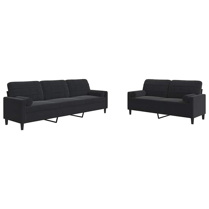Set de canapele cu perne/rulouri, 2 piese, negru, catifea - WALTI WALTI