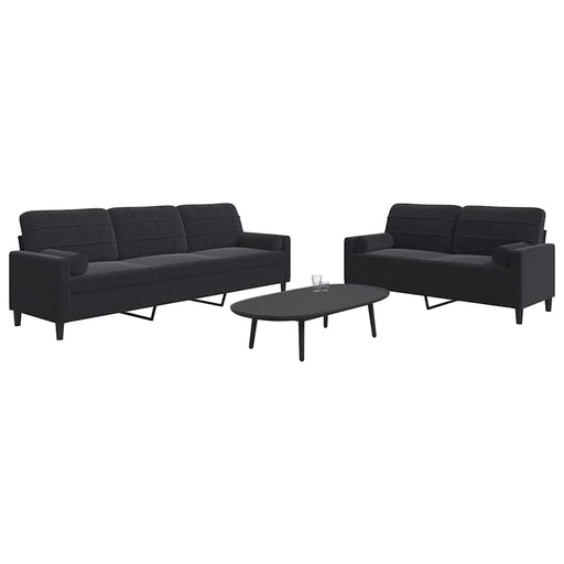Set de canapele cu perne/rulouri, 2 piese, negru, catifea - WALTI WALTI