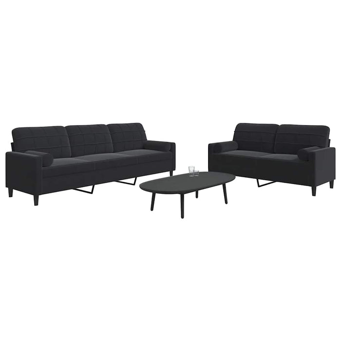 Set de canapele cu perne/rulouri, 2 piese, negru, catifea - WALTI WALTI