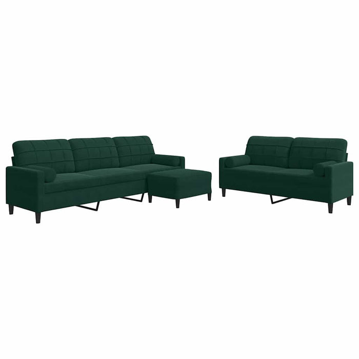 Set canapele cu perne/rulouri, 3 piese, verde închis, catifea - WALTI WALTI
