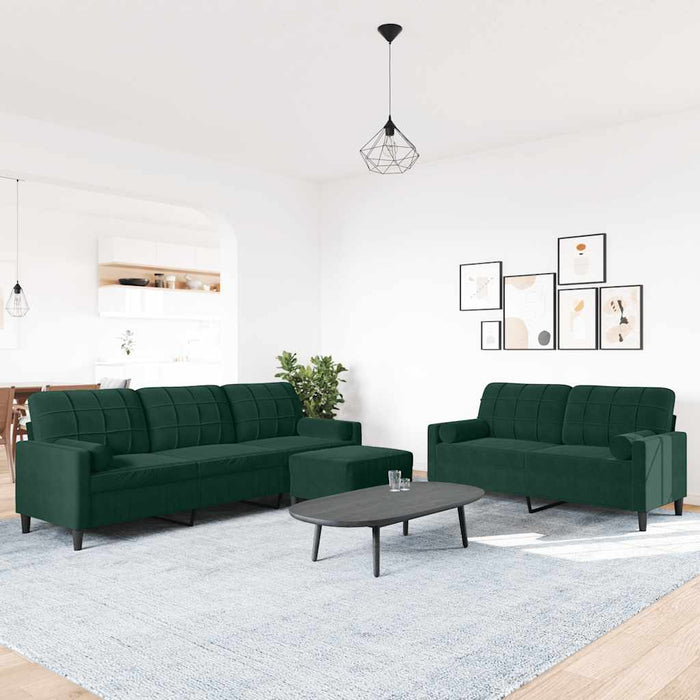 Set canapele cu perne/rulouri, 3 piese, verde închis, catifea - WALTI WALTI