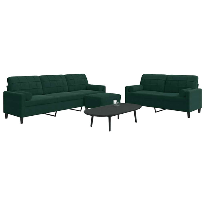 Set canapele cu perne/rulouri, 3 piese, verde închis, catifea - WALTI WALTI