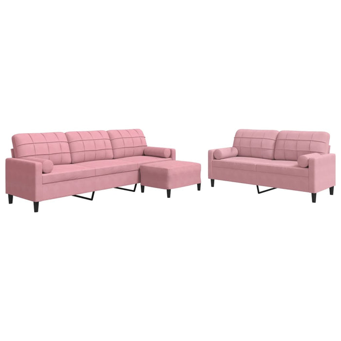 Set canapele cu perne/rulouri, 3 piese, roz, catifea - WALTI WALTI