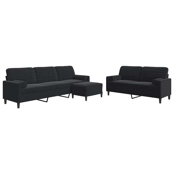 Set de canapele cu perne/rulouri, 3 piese, negru, catifea - WALTI WALTI
