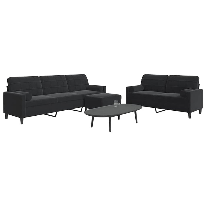 Set de canapele cu perne/rulouri, 3 piese, negru, catifea - WALTI WALTI
