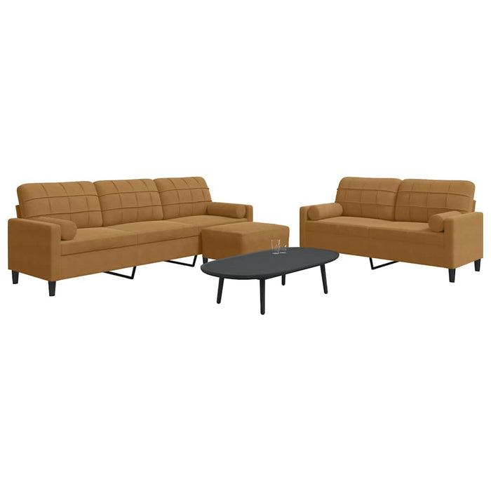 Set de canapele cu perne/rulouri, 3 piese, maro, catifea - WALTI WALTI