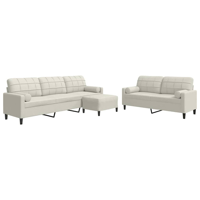 Set de canapele cu perne/rulouri, 3 piese, crem, catifea - WALTI WALTI