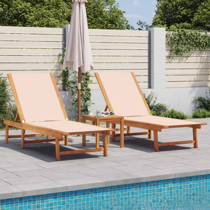 Șezlonguri, 2 buc., crem, lemn masiv acacia și textilenă - WALTI WALTI