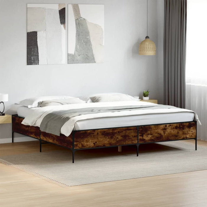 Cadru de pat, stejar fumuriu 200x200 cm lemn prelucrat și metal - WALTI WALTI