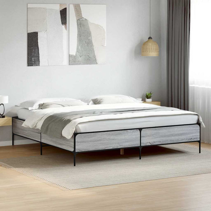 Cadru de pat, gri sonoma, 200x200 cm, lemn prelucrat și metal WALTI