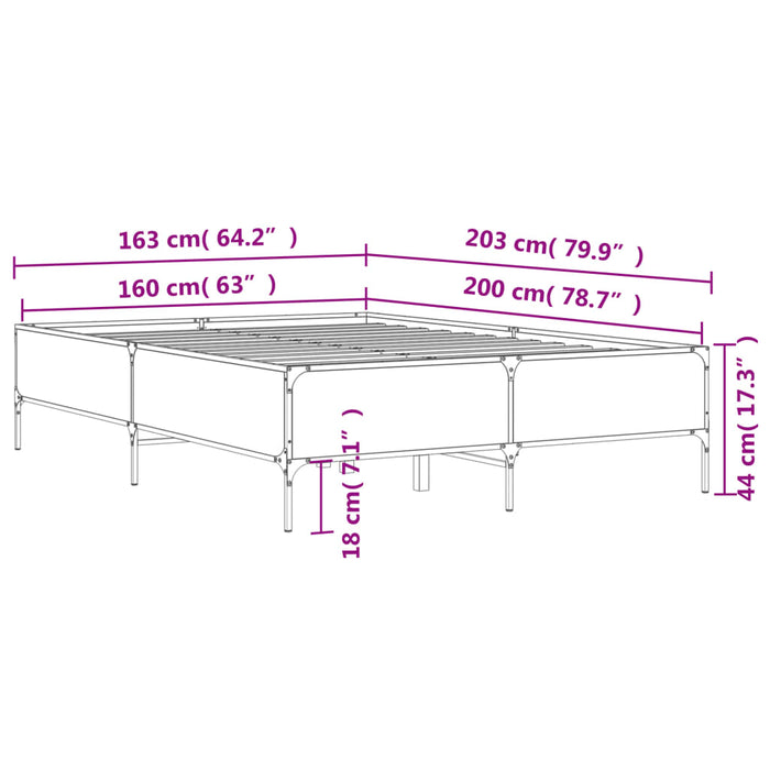 Cadru de pat, stejar fumuriu 160x200 cm lemn prelucrat și metal WALTI