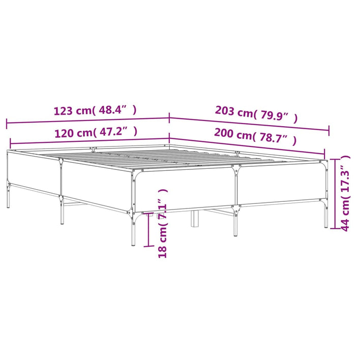 Cadru de pat, stejar maro, 120x200 cm, lemn prelucrat și metal WALTI