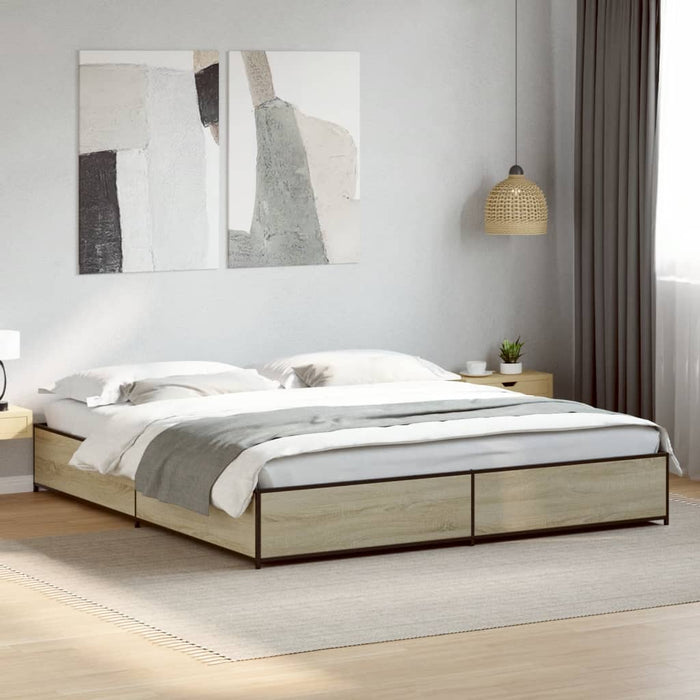 Cadru de pat, stejar sonoma, 200x200cm, lemn prelucrat și metal - WALTI WALTI