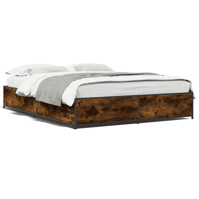 Cadru de pat, stejar afumat 135x190 cm lemn prelucrat și metal - WALTI WALTI