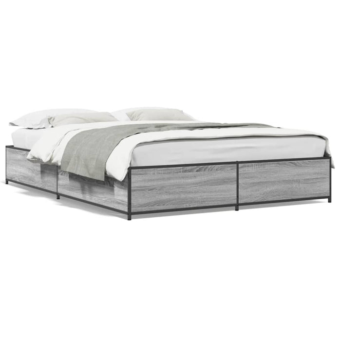 Cadru de pat, gri sonoma, 135x190 cm, lemn prelucrat și metal - WALTI WALTI