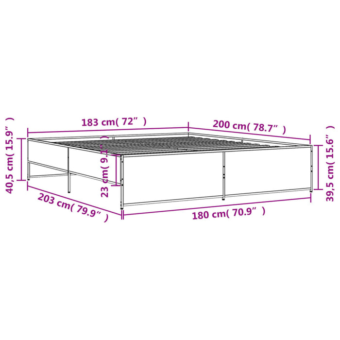 Cadru de pat, stejar maro, 180x200 cm, lemn prelucrat și metal WALTI