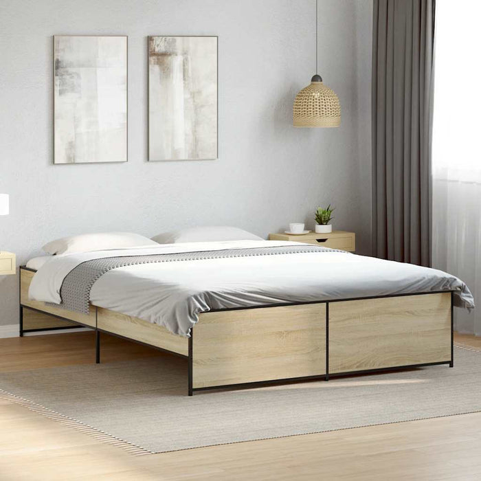 Cadru de pat, stejar sonoma, 150x200cm, lemn prelucrat și metal - WALTI WALTI