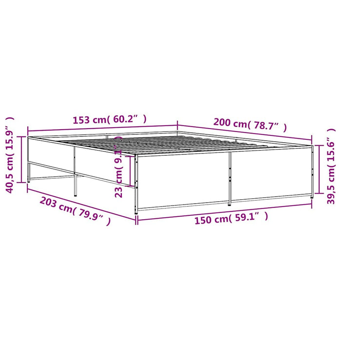 Cadru de pat, stejar fumuriu 150x200 cm lemn prelucrat și metal WALTI