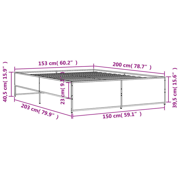 Cadru de pat, gri sonoma, 150x200 cm, lemn prelucrat și metal - WALTI WALTI