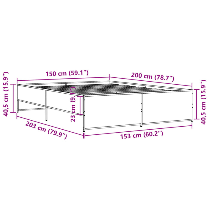 Cadru de pat, stejar maro, 150x200 cm, lemn prelucrat și metal - WALTI WALTI