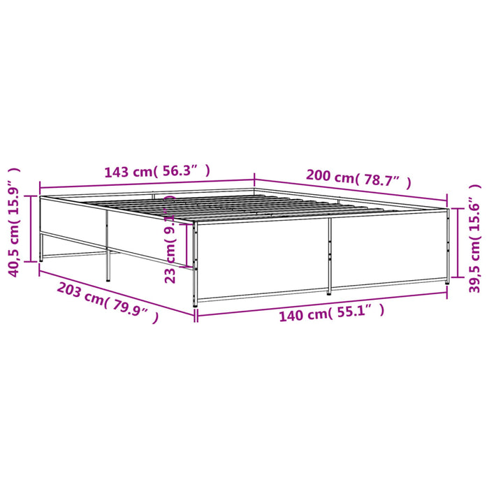Cadru de pat, stejar sonoma, 140x200cm, lemn prelucrat și metal WALTI