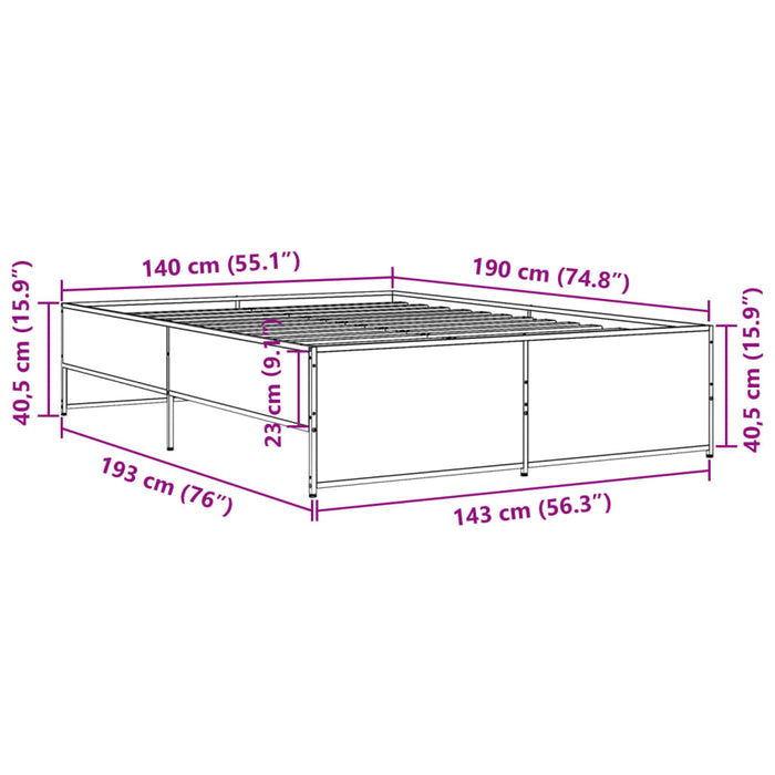 Cadru de pat, stejar afumat 140x190 cm lemn prelucrat și metal WALTI