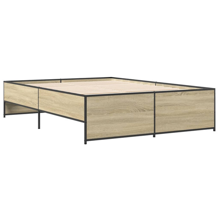 Cadru de pat, stejar sonoma, 135x190cm, lemn prelucrat și metal WALTI