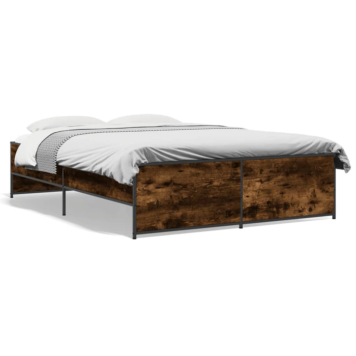 Cadru de pat, stejar afumat 135x190 cm lemn prelucrat și metal - WALTI WALTI