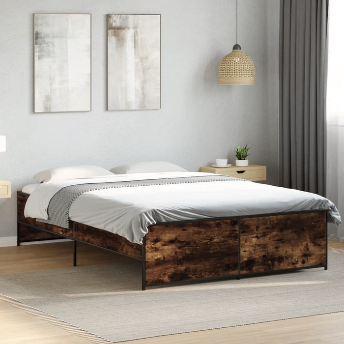 Cadru de pat, stejar afumat 135x190 cm lemn prelucrat și metal - WALTI WALTI
